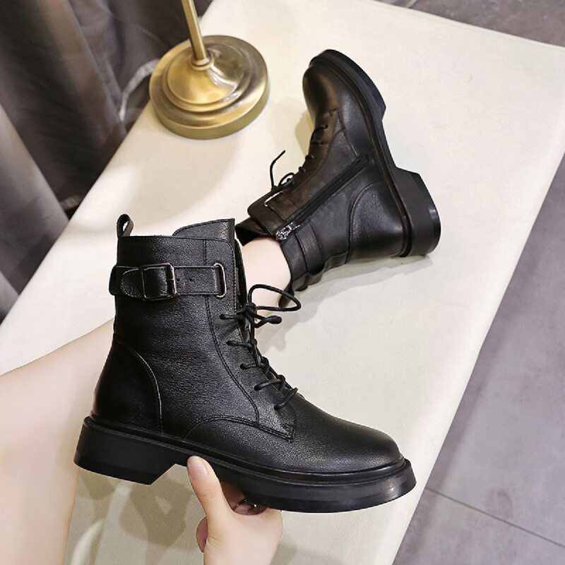 

Buckle Decor Combat Boots, Black