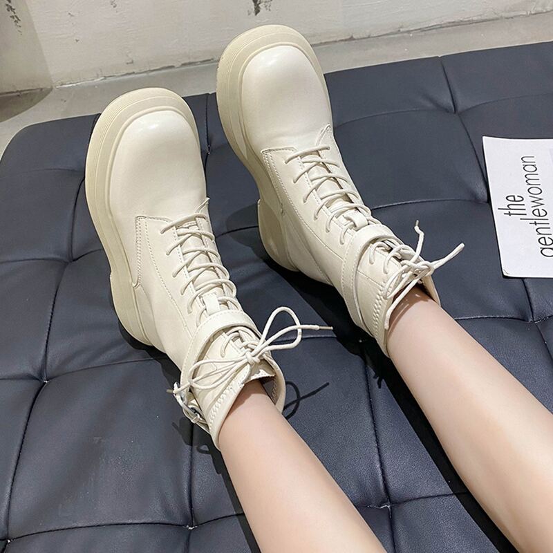 

Lace-up Front Platform Boots, Beige