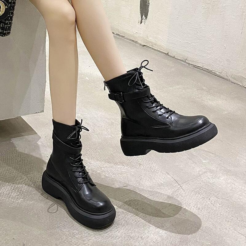 

Lace-up Front Platform Boots, Black