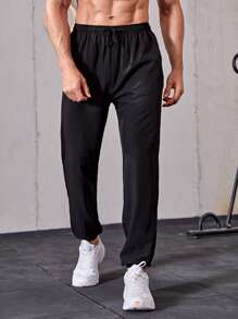 Manfinity Sport Streetwear Men Drawstring Waist Solid Sport Trousers - Black - View 4