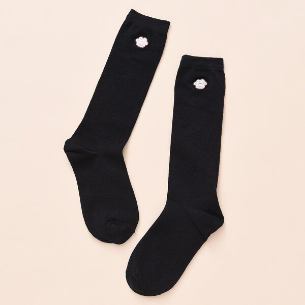 

Cartoon Embroidered Over The Calf Socks, Black