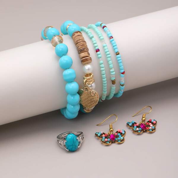 

8pcs Girls Bead Decor Jewelry Set, Multicolor