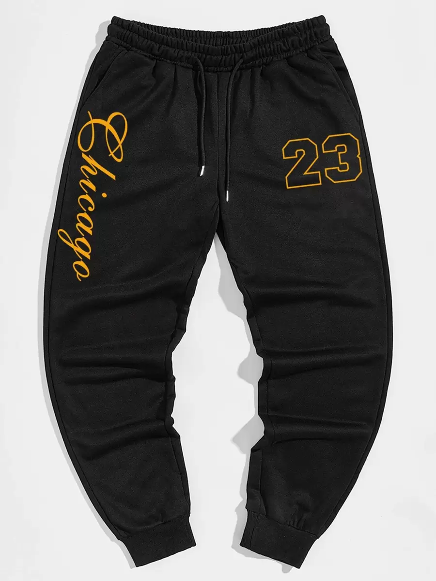 Manfinity Lỏng lẻo phù hợp Nam Đồ họa Chữ cái Eo dây rút Quần thể thao - màu đen - Xem 1