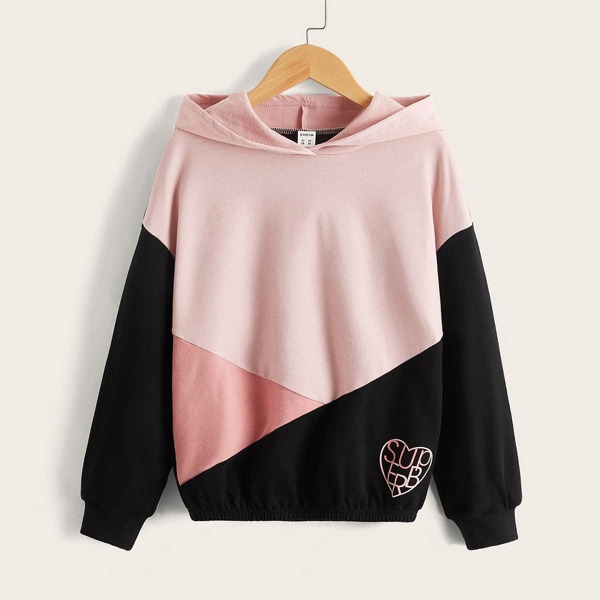 

Girls Colorblock & Heart Print Sweatshirt, Multicolor