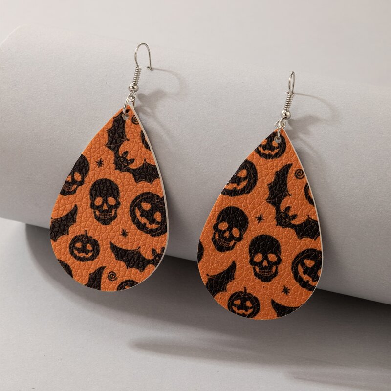 

Skull Graphic Drop Earrings, Orange