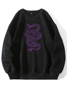 SHEIN EZwear Áo nỉ Lá thư & In rắn Thả vai Lót nhiệt - màu đen - Xem 1