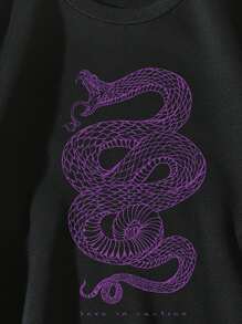 SHEIN EZwear Áo nỉ Lá thư & In rắn Thả vai Lót nhiệt - màu đen - Xem 3