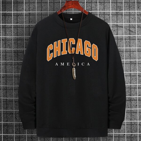 

Men Letter Graphic Sweatshirt Without Necklace, Black
