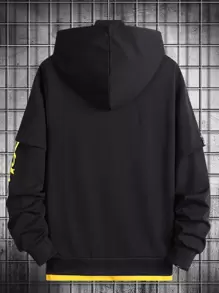 Manfinity Men 2 In 1 Letter Graphic Drawstring Hooded Sweatshirt - Black - View 2