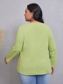 Blusa con estampado de plantas con diseño de botón - Verde Lima - Ver 2