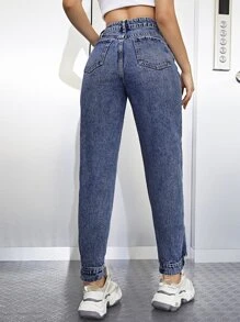 High Waist Jogger Jeans - Dark Wash - View 2