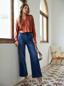 MOTF PREMIUM 100% SILK STRAIGHT FIT TOP - Rust Brown - View 1