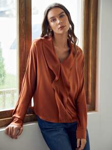 MOTF PREMIUM 100% SILK STRAIGHT FIT TOP - Rust Brown - View 3