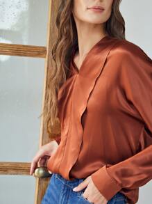 MOTF PREMIUM 100% SILK STRAIGHT FIT TOP - Rust Brown - View 5