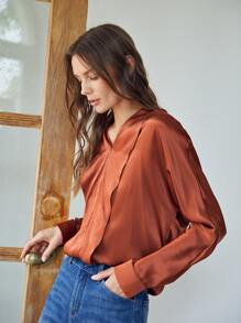MOTF PREMIUM 100% SILK STRAIGHT FIT TOP - Rust Brown - View 8