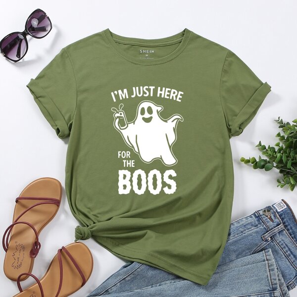 

Ghost & Slogan Graphic Tee, Army green