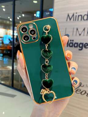 1 件纯色金属边框毛绒绒心形设计防震防尘手机壳，适用于 iPhone11 12 13 14 15 Pro Max、16 Pro Max、S21、S22、A14、A54、A23、NOTE20U