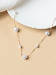 Collar Decorado Con Perlas Artificiales - Amarillo Oro - Ver 3