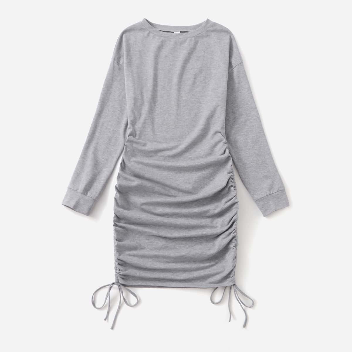 

Solid Drawstring Sweatshirt Dress, Light grey