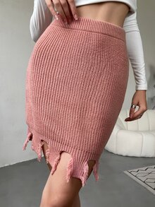 Chiquease Women Sweater Skirts Równy Codzienny - Brudny różowy - Zobacz 2