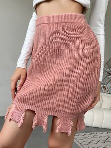 Chiquease Women Sweater Skirts Równy Codzienny - Brudny różowy - Zobacz 4