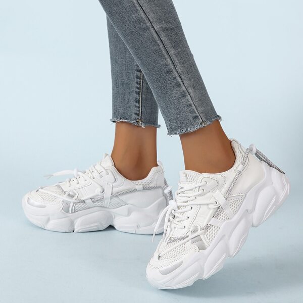 

Mesh Panel Lace-up Front Sneakers, White