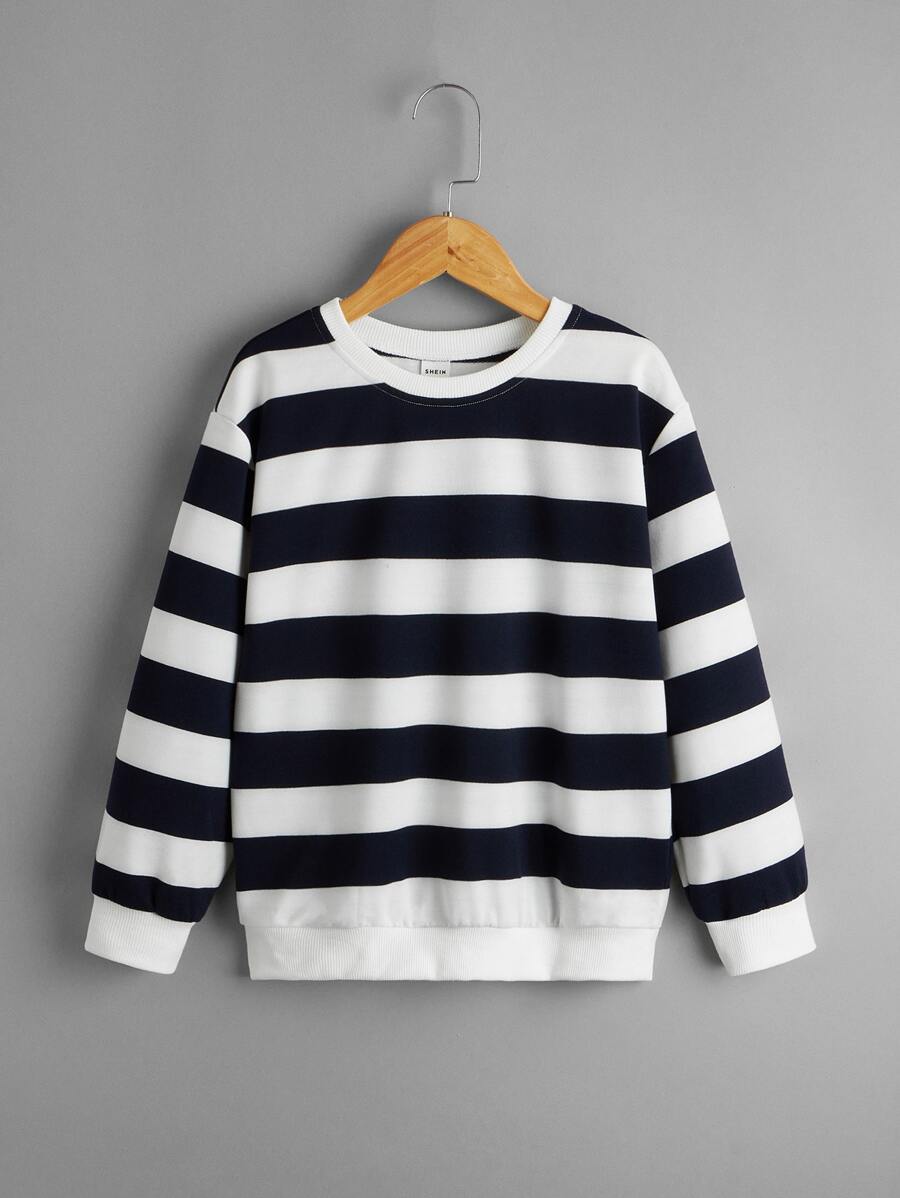 SHEIN Áo nỉ Trai Sọc Giải trí - Đen và trắng - Xem 1