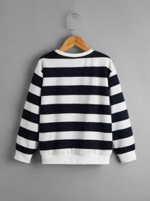 SHEIN Áo nỉ Trai Sọc Giải trí - Đen và trắng - Xem 2