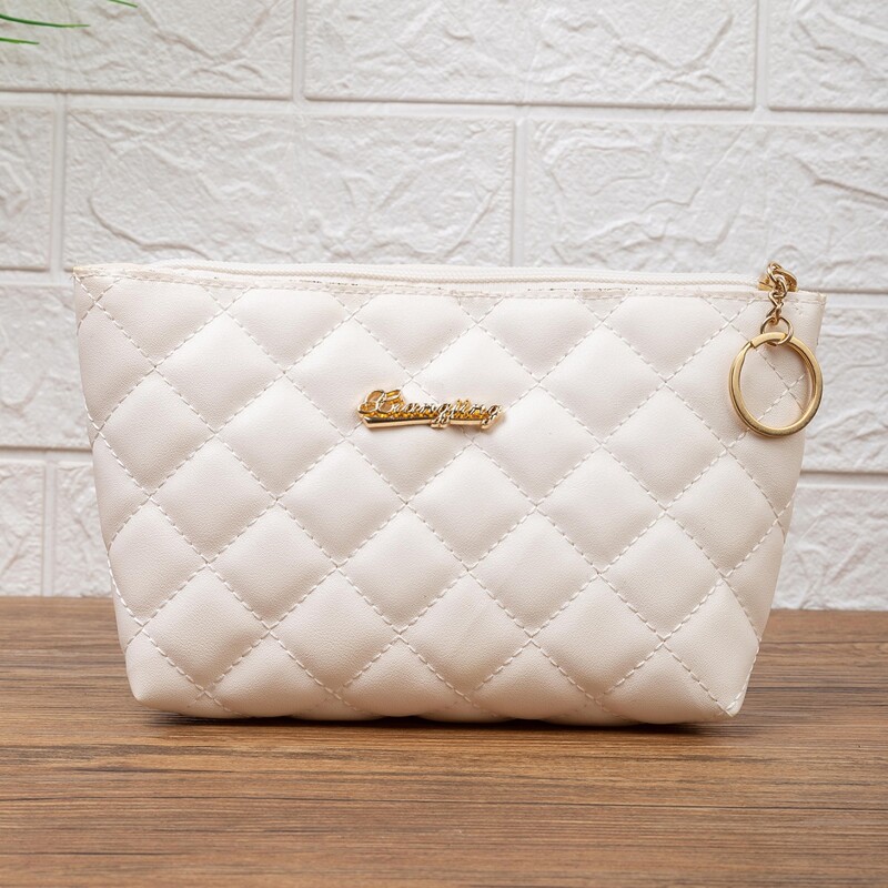

Minimalist Metal Decor Quilted Clutch Bag, White
