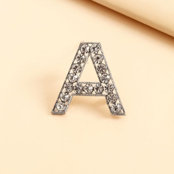 

Rhinestone Letter Decor Brooch, Silver