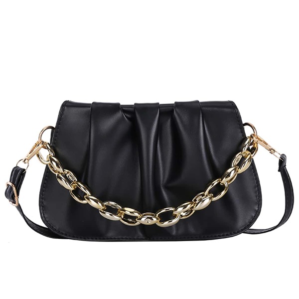 

Chain Decor Ruched Bag, Black