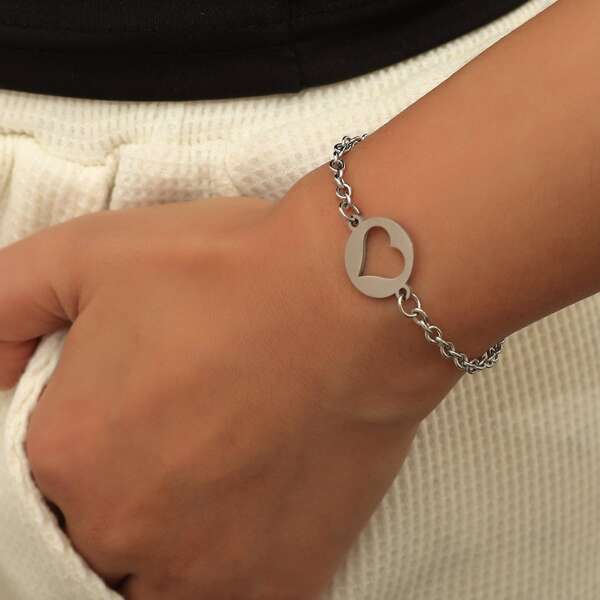 

Heart Decor Bracelet, Silver