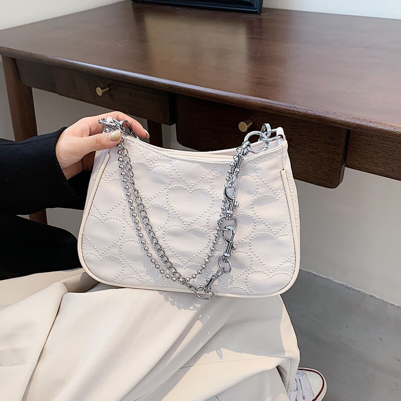 

Heart Pattern Shoulder Bag, Beige