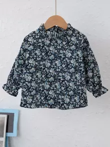 小女童印花木耳邊領荷葉袖襯衫 - 彩色 - 查看 1