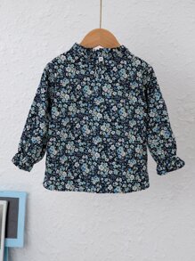 小女童印花木耳邊領荷葉袖襯衫 - 彩色 - 查看 2