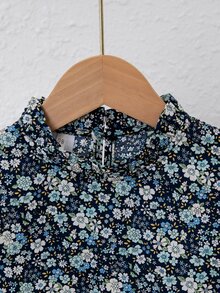 小女童印花木耳邊領荷葉袖襯衫 - 彩色 - 查看 3