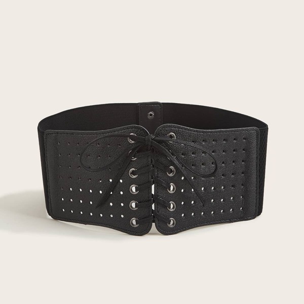 

Lace-up Front Corset Belt, Black