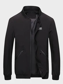 Manfinity Hombres Cazadora tipo bomber con parche cremallera - Negro - Ver 1