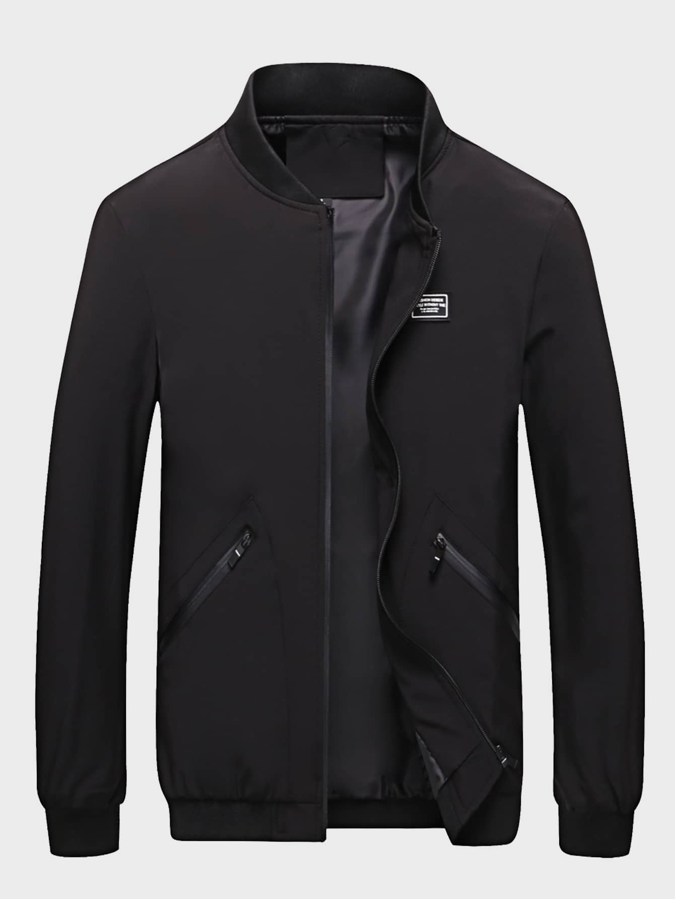 Manfinity Hombres Cazadora tipo bomber con parche cremallera - Negro - Ver 1