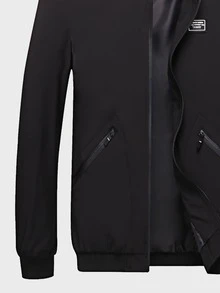 Manfinity Hombres Cazadora tipo bomber con parche cremallera - Negro - Ver 3