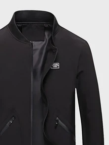 Manfinity Hombres Cazadora tipo bomber con parche cremallera - Negro - Ver 4