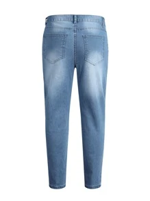 Manfinity Homme 男士傾斜口袋素色緊身牛仔褲 - 淺色水洗藍 - 查看 2