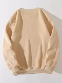 SHEIN EZwear Áo nỉ Đồ họa Chữ cái Lót nhiệt - Màu be - Xem 2