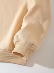 SHEIN EZwear Áo nỉ Đồ họa Chữ cái Lót nhiệt - Màu be - Xem 3
