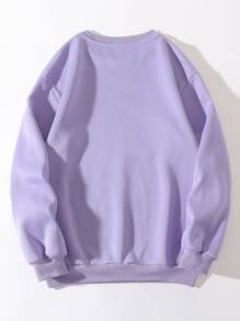 SHEIN EZwear Letter Graphic Drop Shoulder Thermal Lined Sweatshirt Graduation,Teacher,Back To School Pullover Fall - Lilac Purple - View 2