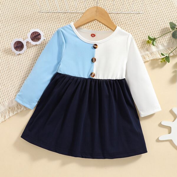 

Baby Color Block Single Breasted Dress, Multicolor
