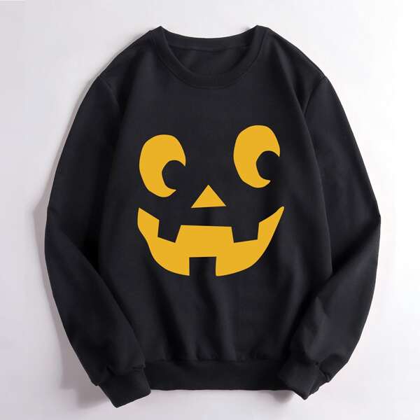 

Men 1pc Halloween Print Pullover, Black
