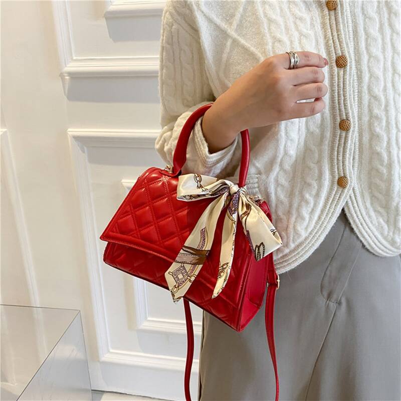 

Minimalist Quilted Scarf Decor Satchel Bag, Red