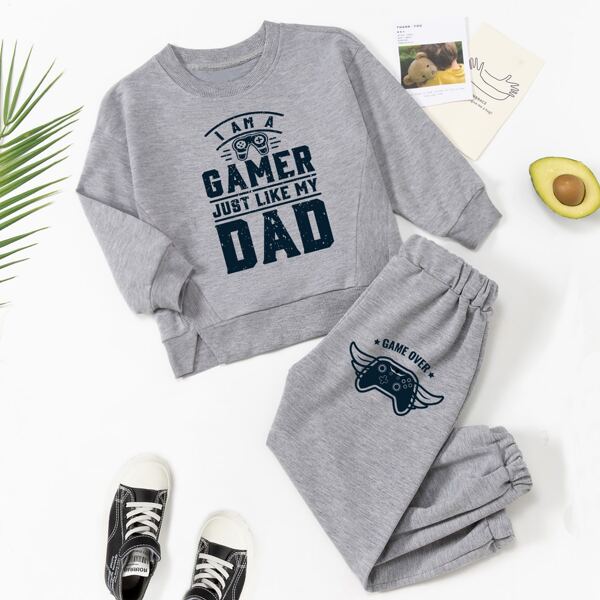 

Toddler Boys Gamepad And Slogan Graphic Pullover & Sweatpants, Grey