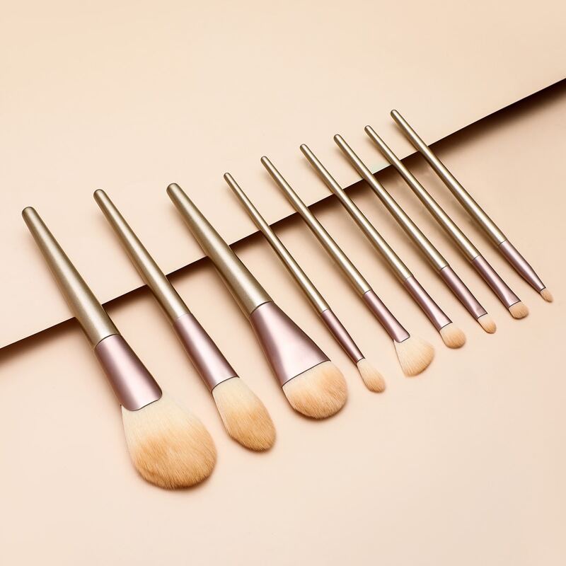 

9pcs Soft Makeup Brush Set, Champagne